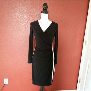 Chaps Black and White Long Sleeve Dress
